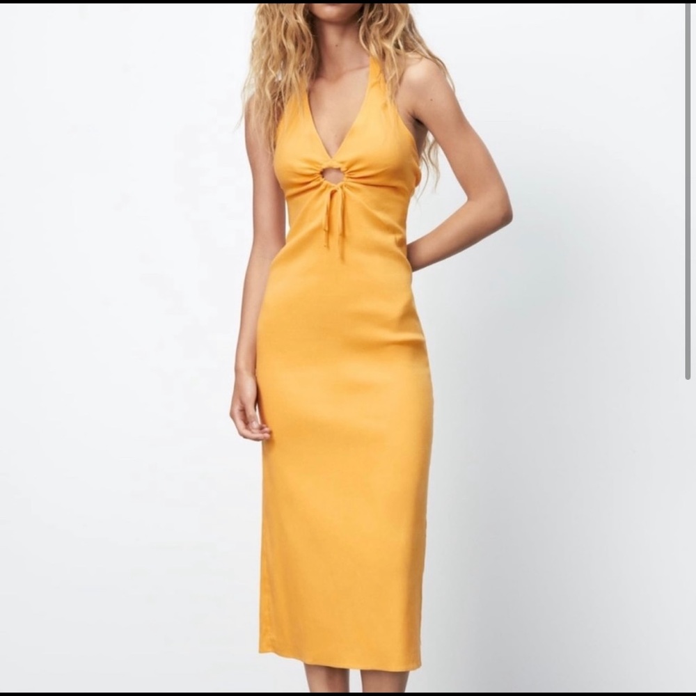 NWT linen blend tangerine halter dress